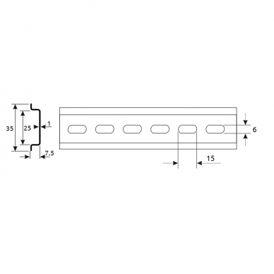 Perforated DIN rail | profile | for mounting modular equipment in a distribution cabinet | 35x7.5mm | 1000mm | Promfactor Baltic FD011000 1 Perforated DIN rail | profile | for mounting modular equipment in a distribution cabinet | 35x7.5mm | 1000mm | Promfactor Baltic FD011000 1