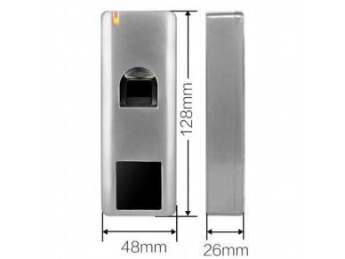 Antivandalinis | biometrinis pirštų atspaudų ir RFID kortelių skaitytuvas | 12VDC | 128x48x26mm | IP66 | SF1 1
