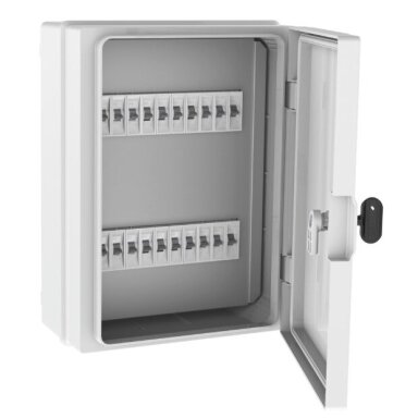Plastic surface-mounted sealed electrical distribution board | enclosure | 18 modules | halogen-free | with sealing (tamper-proof) option | 260×350×150 mm | white door | IP65 | TEM Plastic surface-mounted sealed electrical distribution board | enclosure | 18 modules | halogen-free | with sealing (tamper-proof) option | 260×350×150 mm | white door | IP65 | TEM