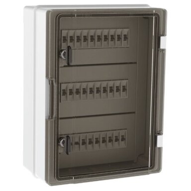 Plastic surface-mounted hermetic electrical distribution panel | box | 24 modules | halogen-free | with sealing option | 300x400x170mm | transparent doors | IP65 | TEM Plastic surface-mounted hermetic electrical distribution panel | box | 24 modules | halogen-free | with sealing option | 300x400x170mm | transparent doors | IP65 | TEM