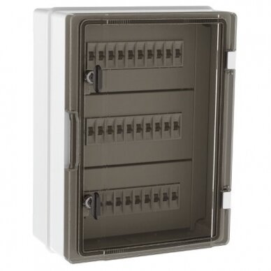 Plastic surface-mounted hermetic electrical distribution panel | box | 24 modules | halogen-free | with sealing option | 300x400x170mm | transparent doors | IP65 | TEM Plastic surface-mounted hermetic electrical distribution panel | box | 24 modules | halogen-free | with sealing option | 300x400x170mm | transparent doors | IP65 | TEM
