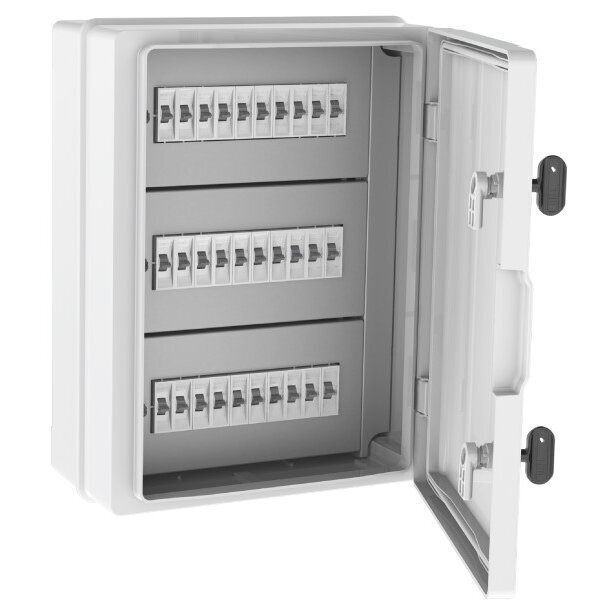 Plastic surface-mounted hermetic electrical distribution board | box | 24 modules | halogen-free | with sealing (plombing) option | 300×400×170 mm | white door | IP65 | TEM Plastic surface-mounted hermetic electrical distribution board | box | 24 modules | halogen-free | with sealing (plombing) option | 300×400×170 mm | white door | IP65 | TEM