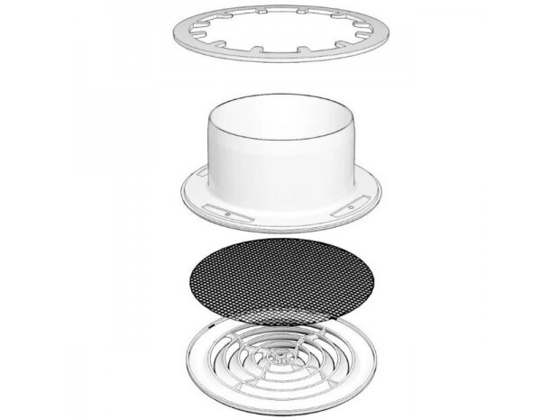 Difuzorius D125 su flanšu ir fiksavimo žiedu | vėdinimo | ventiliacijos sistemoms | plastikinis | baltas | 12,5FF 1