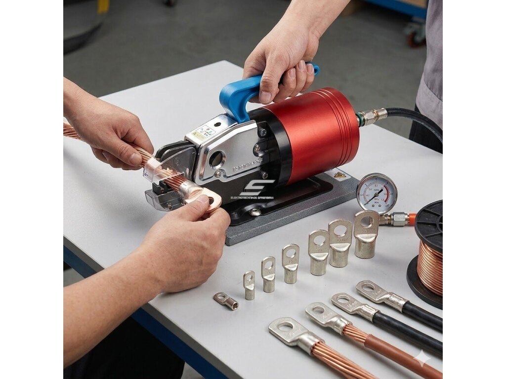 Pneumatinis kabelių antgalių presas presavimui | 13.5 kN | 6–70 mm² | stalinis | oro slėgis 0.4–1 MPa 3 Pneumatinis kabelių antgalių presas presavimui | 13.5 kN | 6–70 mm² | stalinis | oro slėgis 0.4–1 MPa 3