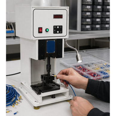 Pusautomātiska vadu uzgaļu presēšanas iekārta | prese | 2.0T | 20KN | 0.1–6 mm² | 2000–4000 gab./h | 220V | 215x245x640 mm 1
