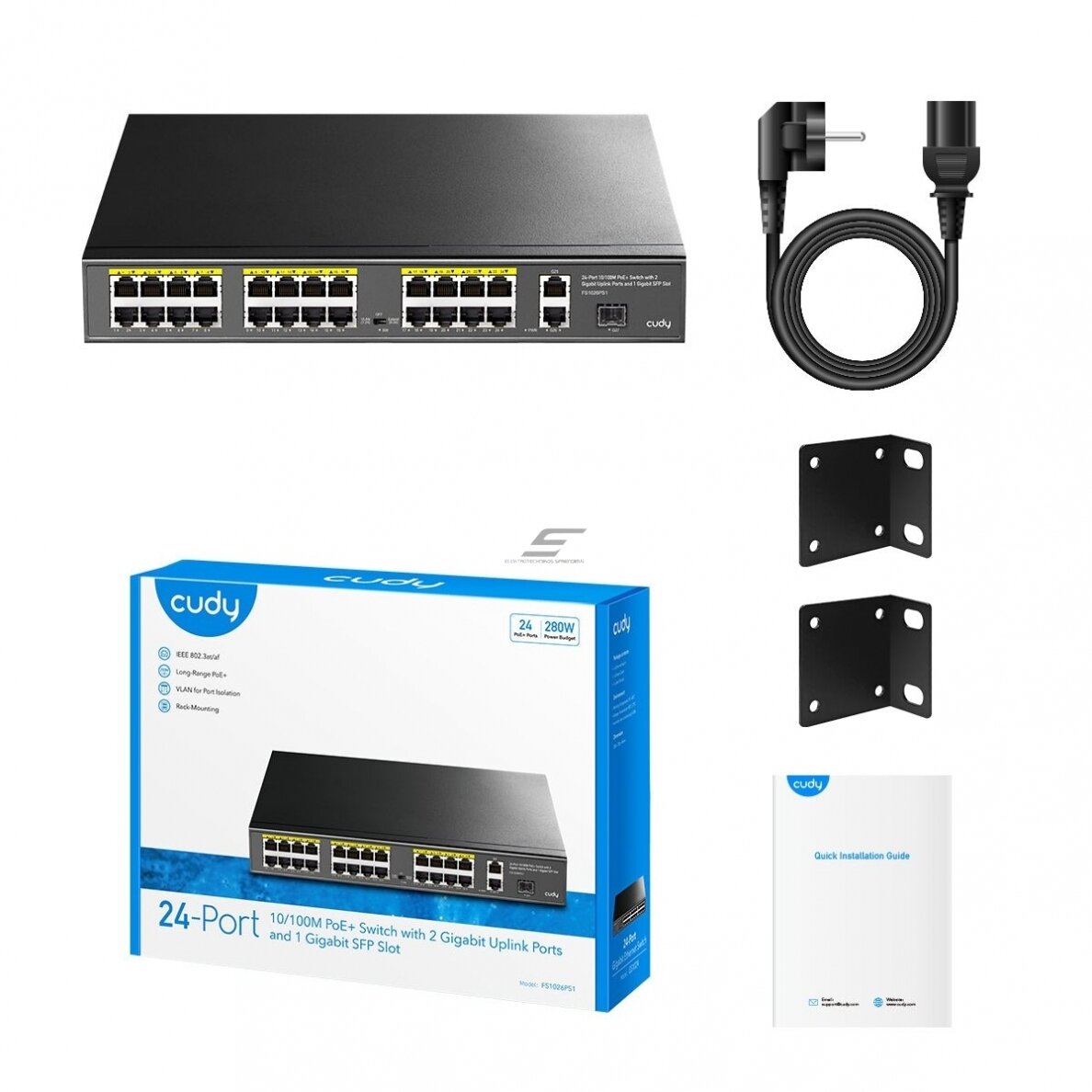 PoE kommutaator 24 porti | juhtmega võrgu laiendamine | Gigabit | 4× PoE + 2× Uplink | hallatavuseta | 300 W | metallkorpus 3