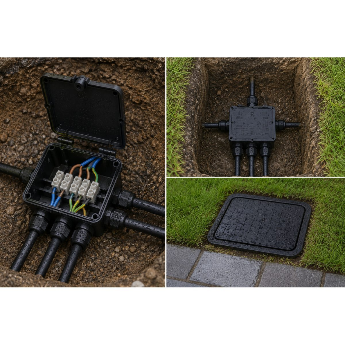 Pazemes kabeļu savienojuma kārba | ar spailēm | 4xM25 | 4-8mm / 8-12mm / 10-14mm | 163x152x60mm | hermētiska | IP68 3