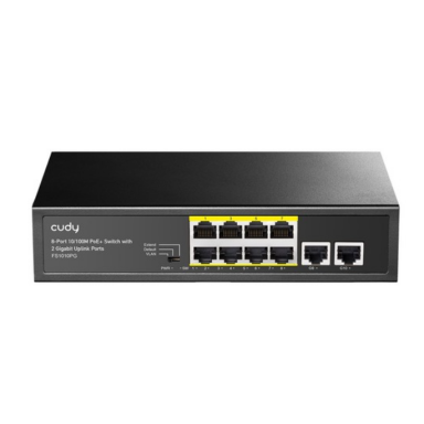 PoE komutators 8 porti | Vadu tīkla paplašināšana | 8×PoE + 2×Uplink | Nevadāms | 120 W | Metāla korpuss PoE komutators 8 porti | Vadu tīkla paplašināšana | 8×PoE + 2×Uplink | Nevadāms | 120 W | Metāla korpuss