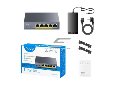 PoE komutatorius 5 portų | laidinio tinklo išplėtimas | Gigabit | 4xPoE + 1xUplink | nekonfiguruojamas | iki 36 W | metalinis korpusas 1