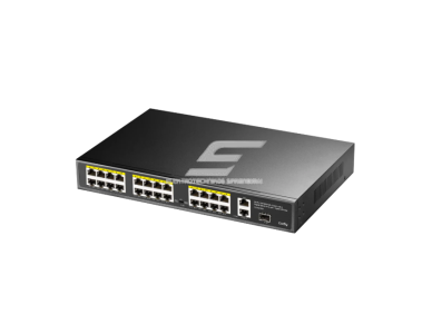 PoE komutatorius 24 portų | laidinio tinklo išplėtimas | Gigabit | 4xPoE + 2xUplink | nekonfiguruojamas | 300 W | metalinis korpusas  1