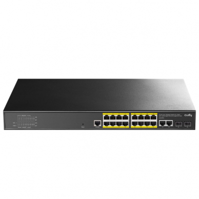 PoE коммутатор 16 портов | расширение проводной сети | 16xPoE + 2xUplink + 1xConsole + 2xSFP | управляемый | 200 Вт | металлический корпус