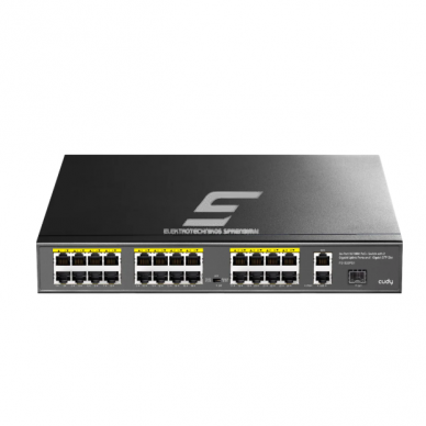 PoE kommutaator 24 porti | juhtmega võrgu laiendamine | Gigabit | 4× PoE + 2× Uplink | hallatavuseta | 300 W | metallkorpus