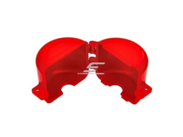 Saugos užraktas dujų baliono aukšto slėgio vožtuvui 76mm | 115x97mm | raudonas | plastikinis