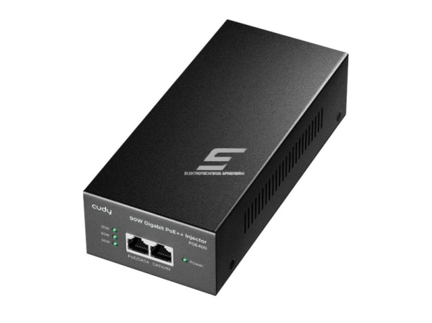 PoE adapteris (injectorius) | 90 W | GbE | 802.3af/at/bt palaikymas | duomenų + maitinimo perdavimas vienu kabeliu | metalinis korpusas