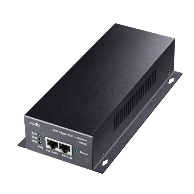 PoE adapteris (inžektors) | 90 W | GbE | 802.3af/at/bt atbalsts | datu un barošanas pārraide pa vienu kabeli | metāla korpuss