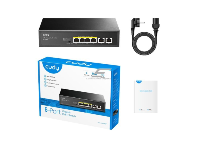 PoE komutatorius 6 portų | laidinio tinklo išplėtimas | Gigabit | 4xPoE + 2xUplink | nekonfiguruojamas | 120 W | metalinis korpusas  2