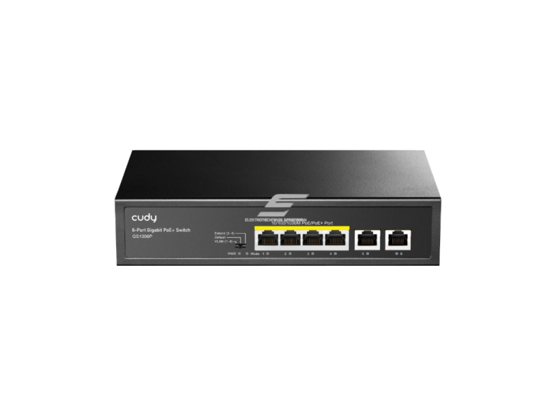 PoE komutatorius 6 portų | laidinio tinklo išplėtimas | Gigabit | 4xPoE + 2xUplink | nekonfiguruojamas | 120 W | metalinis korpusas