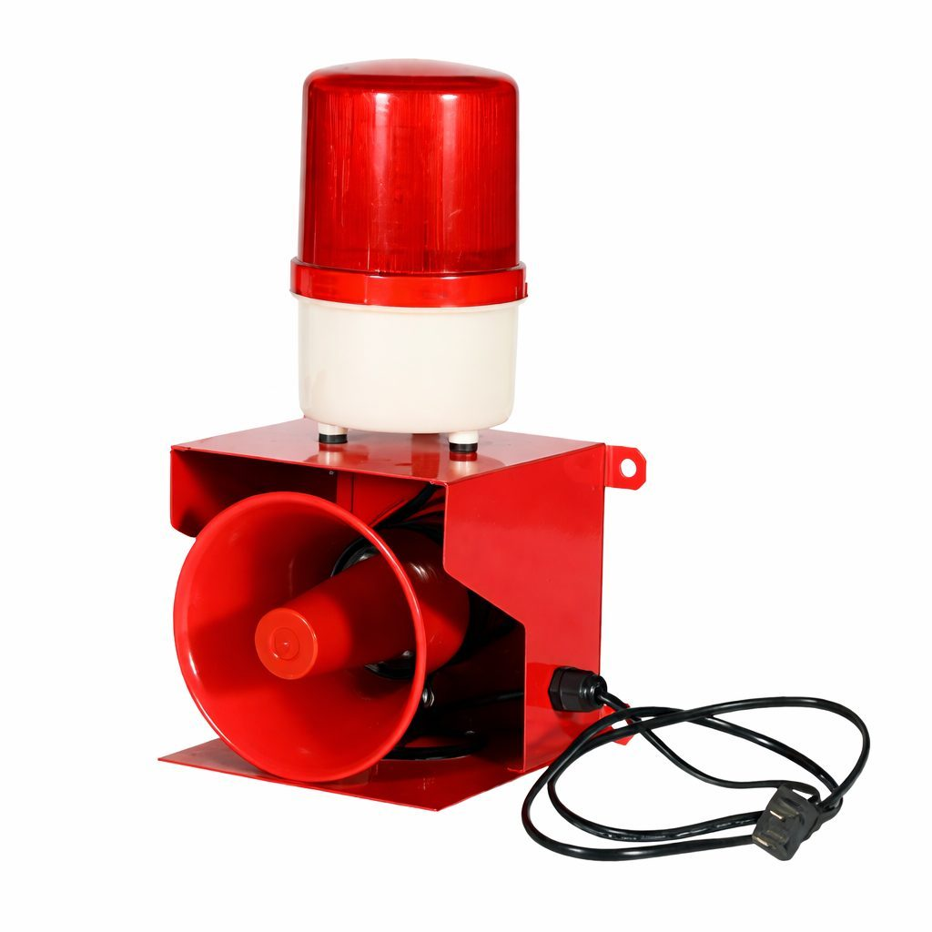 Audible and visual alarm siren with LED beacon | up to 130 dB | 23 W | 220 V AC | metal housing Audible and visual alarm siren with LED beacon | up to 130 dB | 23 W | 220 V AC | metal housing