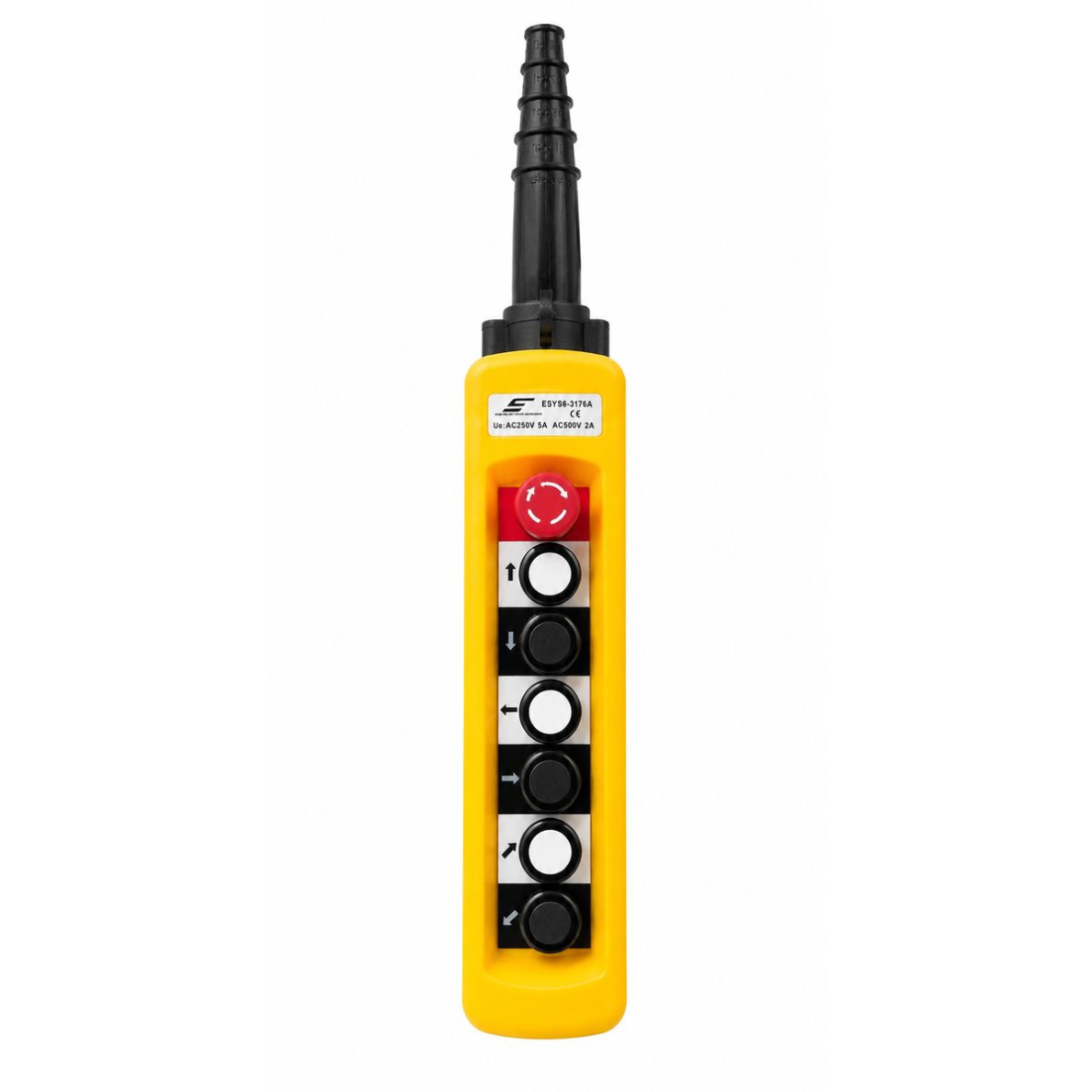 Industrial crane control panel | with 6 buttons | with rotary STOP button | 2-5A | 250-500V | IP56 | 1 speeds