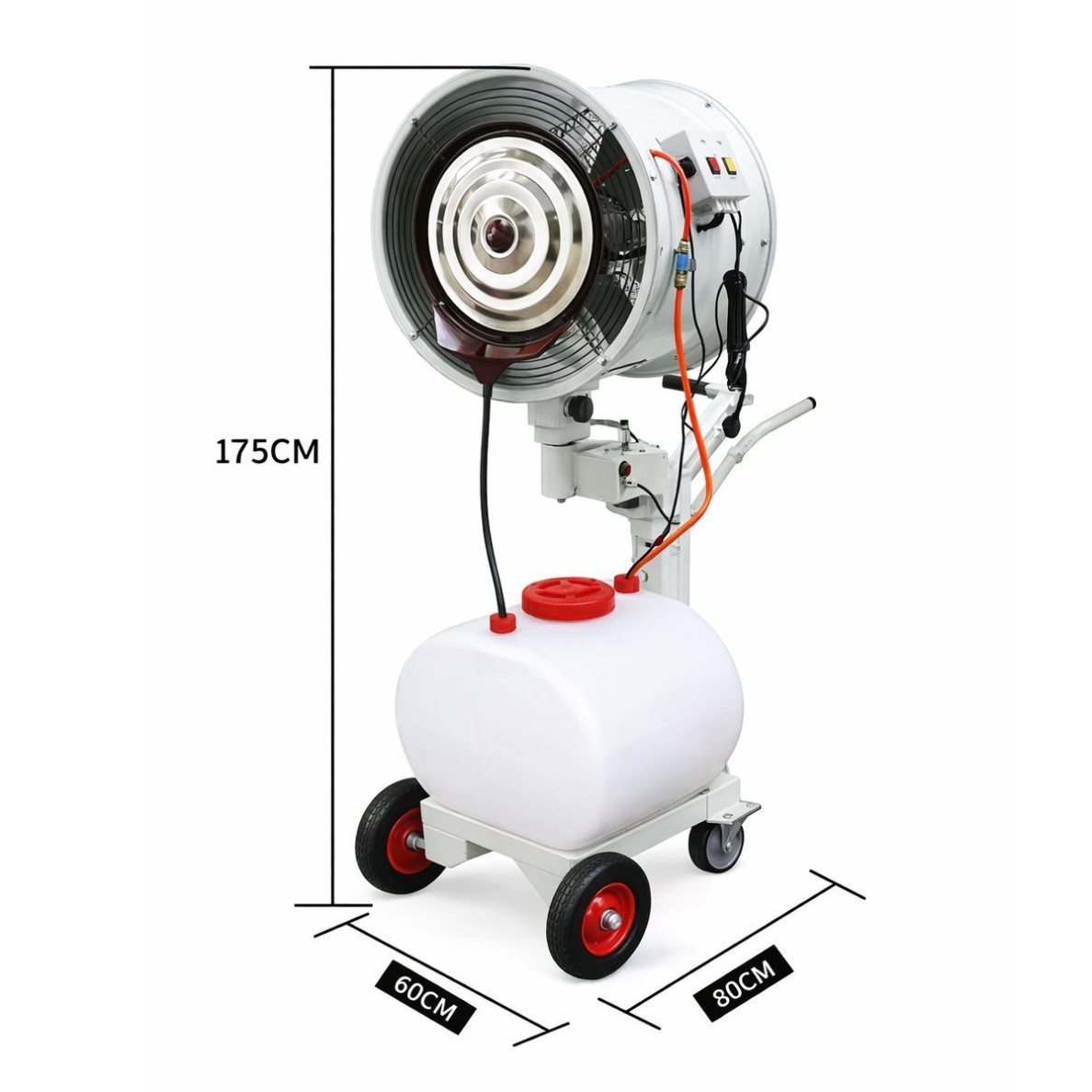 Industrial air humidifier | mist fan | 60L | 900W | up to 250 m² | 5097 m³/h | 175x60x80 cm | mobile | stainless steel 1 Industrial air humidifier | mist fan | 60L | 900W | up to 250 m² | 5097 m³/h | 175x60x80 cm | mobile | stainless steel 1