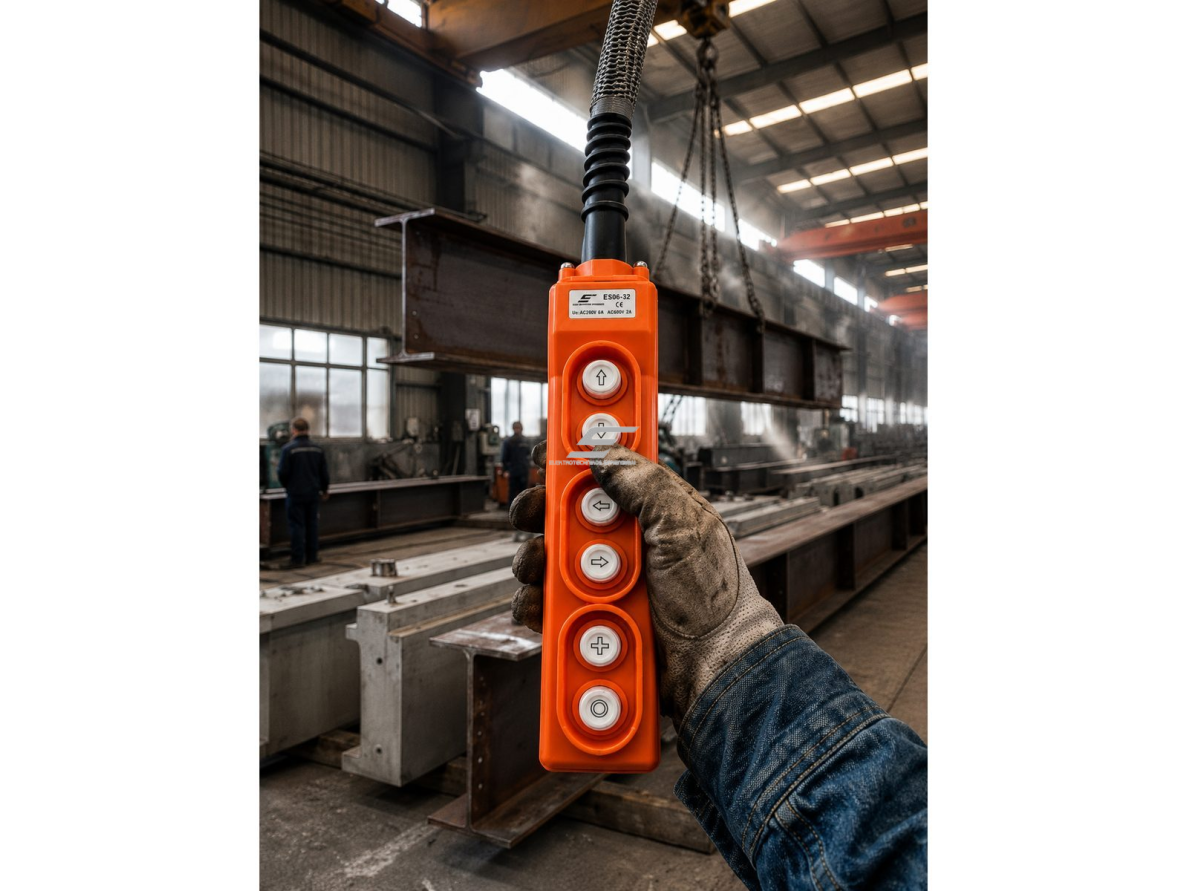 Pramoninis kranų valdymo pultas | su 6 mygtukais | su mechaniniu mygtukų blokavimu | 5A | 230-500V | IP56 | 1 greičio 4 Pramoninis kranų valdymo pultas | su 6 mygtukais | su mechaniniu mygtukų blokavimu | 5A | 230-500V | IP56 | 1 greičio 4