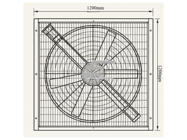 Pramoninis kvadratinis ištraukimo ventiliatorius su automatinėmis sklendėmis | 1200×1200 mm | 0,75 kW | F03121 Pramoninis kvadratinis ištraukimo ventiliatorius su automatinėmis sklendėmis | 1200×1200 mm | 0,75 kW | F03121