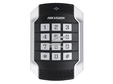 Prieigos valdiklis | išorinis M1 kortelių skaitytuvas su klaviatūra | 12VDC | 118x76x23mm | IP65 | sidabrinis/juodas | Hikvision | DS-K1104MK Prieigos valdiklis | išorinis M1 kortelių skaitytuvas su klaviatūra | 12VDC | 118x76x23mm | IP65 | sidabrinis/juodas | Hikvision | DS-K1104MK