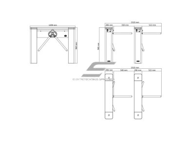 Elektroninis praėjimo kontrolės turniketas | dvipusis | tripod tipo | žmonių srauto valdymui | IP54 | Hikvision DS-K3G501-R/M-Dm55 1