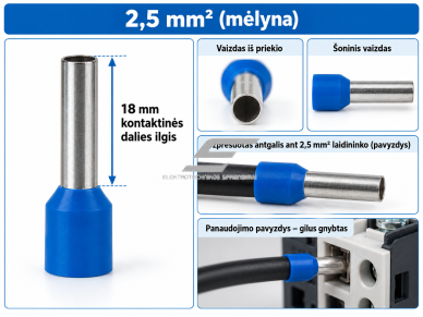 Prailgintas izoliuotas laidų antgalis | gilzė | 2,5 mm² | 18 mm | presuojamas | mėlynas | DIN 46228-4 | 100 vnt. | 260140 1 Prailgintas izoliuotas laidų antgalis | gilzė | 2,5 mm² | 18 mm | presuojamas | mėlynas | DIN 46228-4 | 100 vnt. | 260140 1