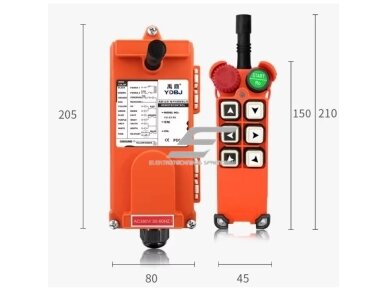 Belaidis kranų valdymo pultas | 6 mygtukai + START + grybo STOP | 1 greitis | 24–440 V AC/DC | IP65 | ES-F21-E1-TX 2