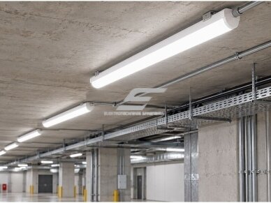 Pramoninis hermetinis LED šviestuvas | garažų tipo | 90W | 170-250V | 4000K | 100lm/W | 1500mm | virštinkinis | IP65 | TRI-PROOF 1
