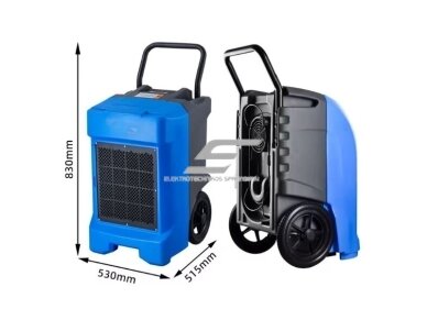 Pramoninis kompresorinis oro sausintuvas | drėgmės surinkėjas su integruotu siurbliu | 815W | 230V | 85l/24h | 610m³/h | 830x530x515mm | mėlynas 3