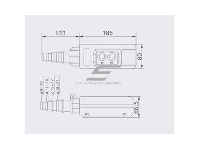 Pramoninis kranų valdymo pultas | su 2 mygtukais | 2-5A | 250-500V | IP56 | 1 greičio 2 Pramoninis kranų valdymo pultas | su 2 mygtukais | 2-5A | 250-500V | IP56 | 1 greičio 2