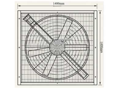 Pramoninis kvadratinis ištraukimo ventiliatorius su automatinėmis sklendėmis | 1400×1400 mm | 1,1 kW | F03142 1 Pramoninis kvadratinis ištraukimo ventiliatorius su automatinėmis sklendėmis | 1400×1400 mm | 1,1 kW | F03142 1