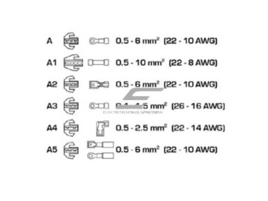 Presas | užspaudimo replės elektros kabelių antgaliams | 0,5-6mm² | su 6 keičiamomis matricomis | HOGERT | HT1P176 1 Presas | užspaudimo replės elektros kabelių antgaliams | 0,5-6mm² | su 6 keičiamomis matricomis | HOGERT | HT1P176 1