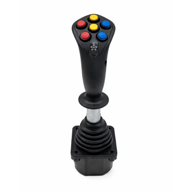 Rūpnieciskā analogā vadības svira (joystick) | ar X/Y asīm un „Deadman“ drošības slēdzi | analogais signāls 0.5–2.5–4.5 V | 6 pogas | vadības paneļiem un mobilajai tehnikai