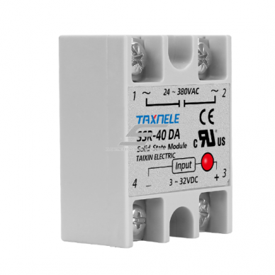 Pooljuhtrelee | DC–AC | 3–32 V DC → 24–380 V AC | 40 A | vaikne kontaktivaba lülitus | hermeetiline korpus | TAXNELE SSR-40DA 1 Pooljuhtrelee | DC–AC | 3–32 V DC → 24–380 V AC | 40 A | vaikne kontaktivaba lülitus | hermeetiline korpus | TAXNELE SSR-40DA 1