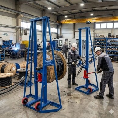 Cable drum lifting and cable unwinding device | with jacks | 15t | 1.5m axle | steel | mobile 4