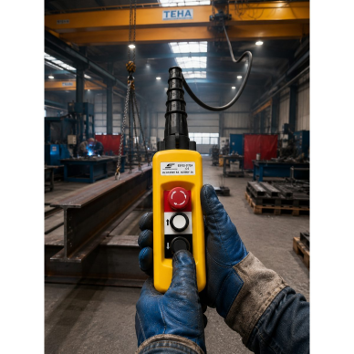 Industriālais celtņa vadības pults | ar 2 pogām | ar rotējošu STOP pogu | 2-5A | 250-500V | IP56 | 1 ātrums 4