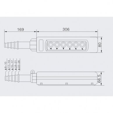 Przemysłowy panel sterowania suwnicą | z 6 przyciskami | 2-5A | 250-500V | IP56 | 1 prędkość 2 Przemysłowy panel sterowania suwnicą | z 6 przyciskami | 2-5A | 250-500V | IP56 | 1 prędkość 2