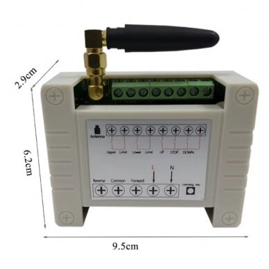 Bezvadu celtņa vadības pults | 2 raidītāji + uztvērējs | 2 pogas + START/STOP | 1 ātrums | 315 MHz | 100–240 V AC | ES-E1738-315B 2