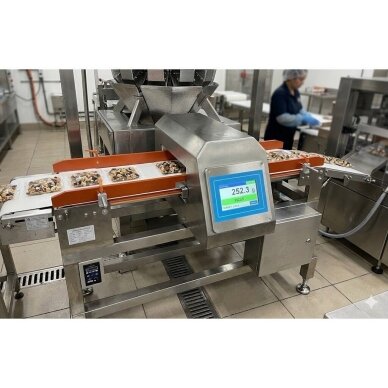 Tööstuslik metallidetektor | toiduainetööstusele | automaatne tagasilükkamine | FE ≥0.8 mm | NFE 1.3 mm | 50 kHz | IP65 | Ø12 cm mähis | roostevaba teras 2
