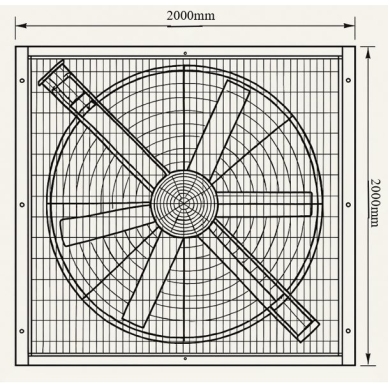 Przemysłowy kwadratowy wentylator wyciągowy z automatycznymi żaluzjami | 2000×2000 mm | 1,5 kW | F03204 1