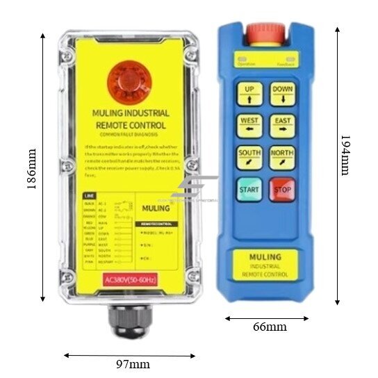 Bezvadu celtņa vadības pults | 6 pogas + START/STOP | 1 ātrums | 868 MHz | IP68 | ES-ML-K6 2