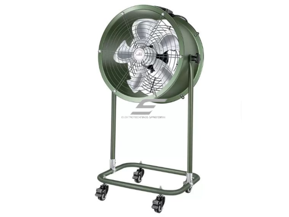 Pramoninis ašinis ventiliatorius ant grindų | oro ištraukimui, vėsinimui | 5600–9800 m³/h | 550–750 W | 220 V | reguliuojamas greitis