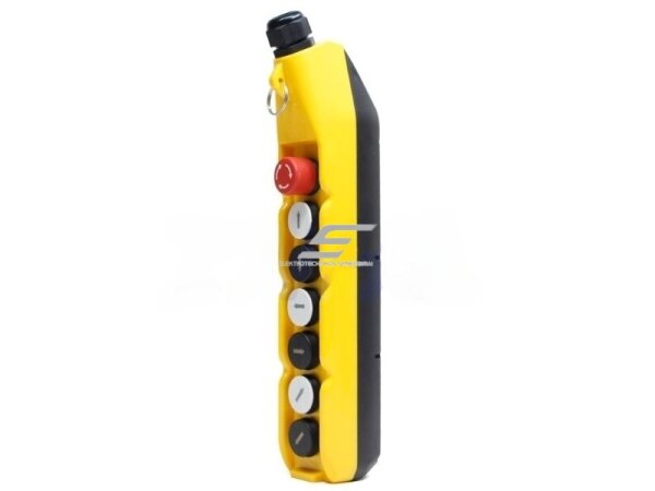 Pramoninis kranų valdymo pultas | 6 mygtukai + pasukamas STOP | 1 greitis | 10 A | 500 V | IP54 | ergonominis korpusas | ES-TNHA1-63G 2