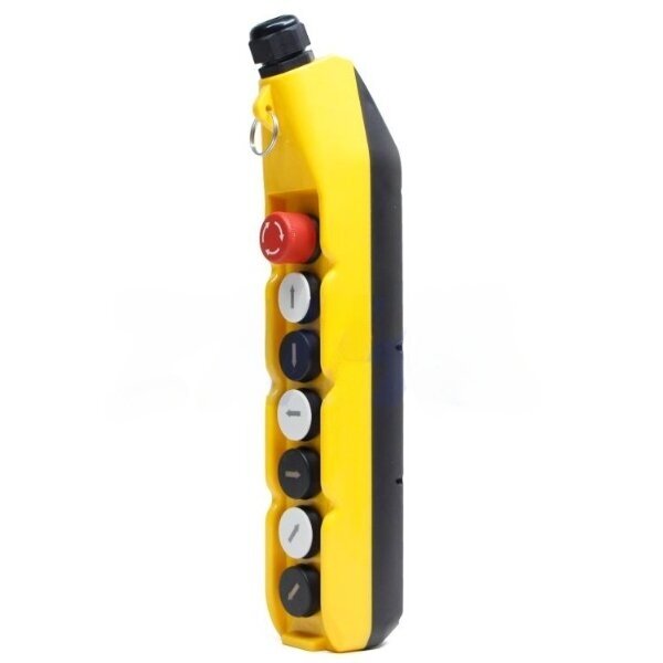 Przemysłowa kaseta sterownicza suwnicy | 6 przycisków + STOP zwalniany obrotem | 1 prędkość | 10 A | 500 V | IP54 | obudowa ergonomiczna | ES-TNHA1-63G 2 Przemysłowa kaseta sterownicza suwnicy | 6 przycisków + STOP zwalniany obrotem | 1 prędkość | 10 A | 500 V | IP54 | obudowa ergonomiczna | ES-TNHA1-63G 2