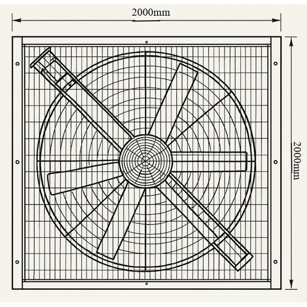 Tööstuslik ruudukujuline tsirkulatsiooniventilaator | 2000×2000 mm | 1,5 kW | F02204 1 Tööstuslik ruudukujuline tsirkulatsiooniventilaator | 2000×2000 mm | 1,5 kW | F02204 1