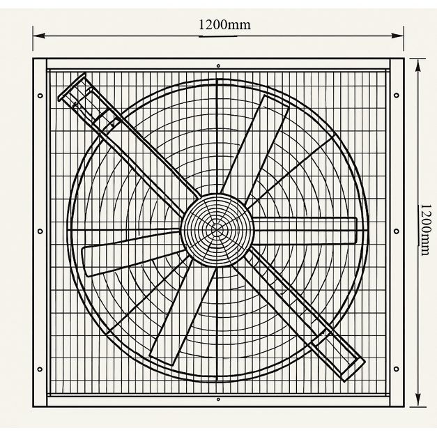 Tööstuslik ruudukujuline väljatõmbeventilaator automaatsete žalusiidega | 1200×1200 mm | 0,75 kW | F03121 1 Tööstuslik ruudukujuline väljatõmbeventilaator automaatsete žalusiidega | 1200×1200 mm | 0,75 kW | F03121 1