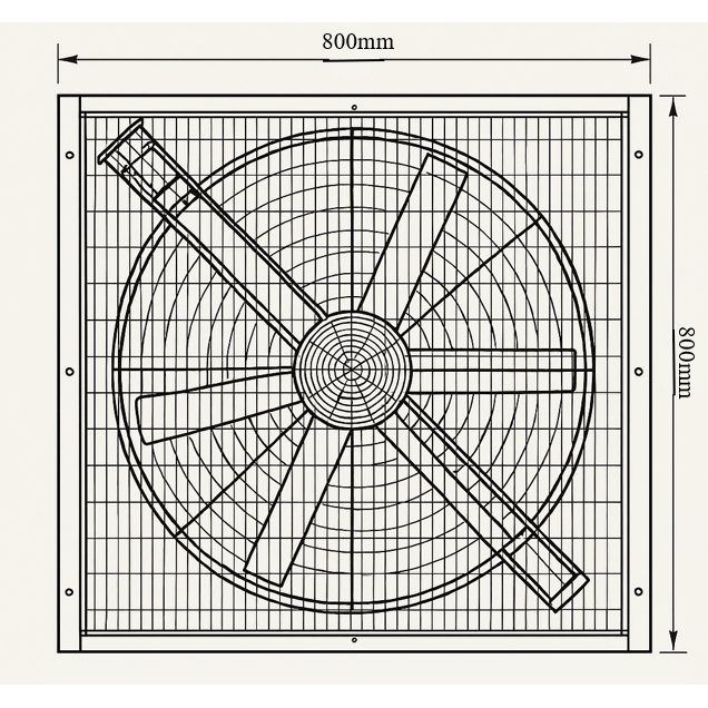 Tööstuslik ruudukujuline väljatõmbeventilaator automaatsete žalusiidega | 800×800 mm | 0,37 kW | F03080 1